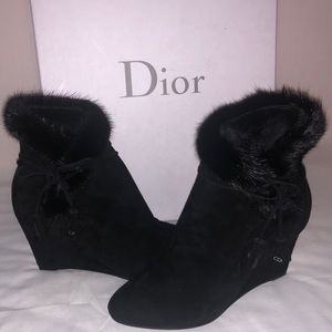 (SOLD) Christian Dior Mink-Trimmed Wedge Boots